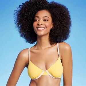 Shade & Shore Yellow Underwire Contrast Band Bikini Top‎